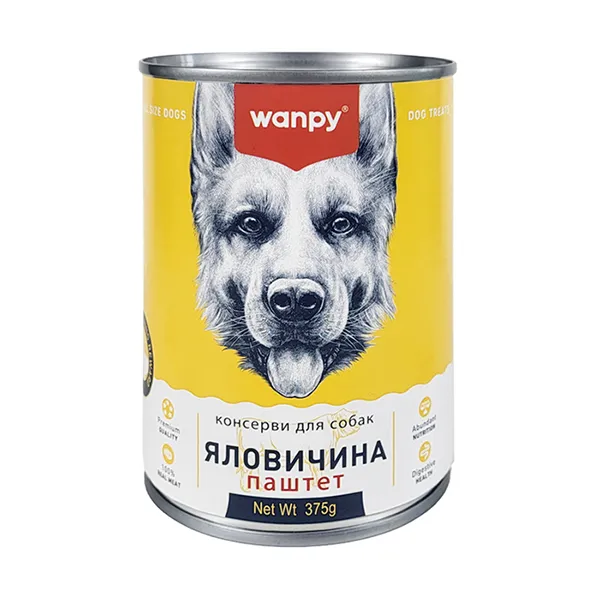 Wanpy паштет с говядиной, влажный корм для собак, банка 375г — фото 1