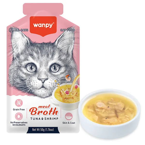Беззерновой ридкий корм для котов Wanpy Meat Broths Tuna&Shrimp, пауч 50г — фото 1