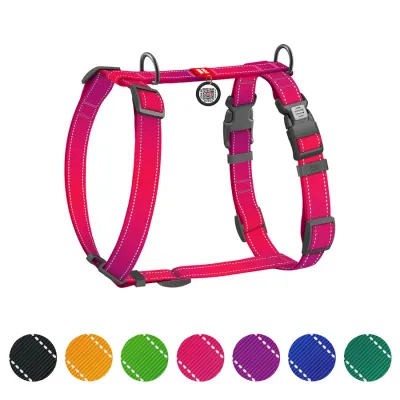 Шлея для собак анатомічна H-подібна WAUDOG Nylon Mono з QR-паспортом, світловідбивна, пластиковий фастекс, розмір, рожевий