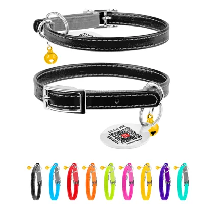 Ошейник кожаный WAUCAT Glamour, QR-паспорт, без украшений