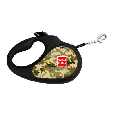 Поводок-рулетка для собак WAUDOG R-leash, рисунок "Милитари", до 50 кг, 5 м, светоотражающая лента