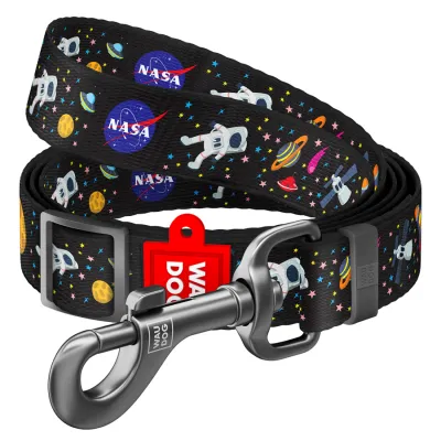 Поводок для собак нейлоновый WAUDOG Nylon, рисунок "NASA", регулируемый