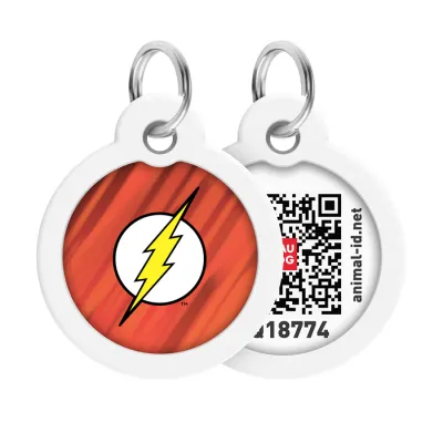 Адресник для собак и кошек металлический WAUDOG Smart ID с QR паспортом, рисунок "Флеш лого", круг, Д 30 мм