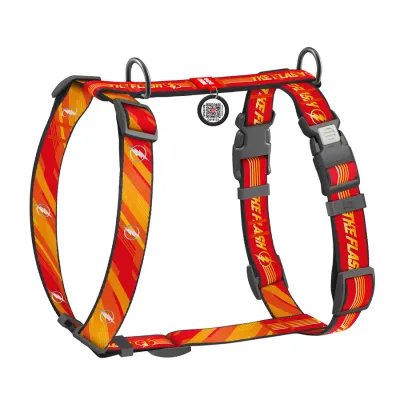 Шлея для собак анатомическая H-образная WAUDOG Nylon с QR-паспортом, светоотражающая, рисунок "Флеш Лого", пластиковый фастекс
