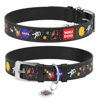 Нашийник для собак шкіряний WAUDOG Design, "NASA"
