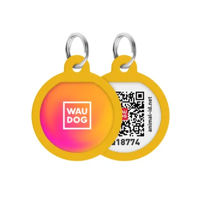 Адресник для собак и кошек металлический WAUDOG Smart ID с QR паспортом, рисунок "Градиент оранжевый", круг, Д 25 мм