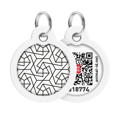 Адресник для собак и котов металлический WAUDOG Smart ID с QR паспортом, рисунок "Геометрия", круг, Д 30 мм