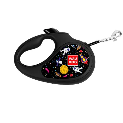 Поводок-рулетка для собак WAUDOG R-leash, рисунок «NASA», до 50 кг, 5 м, светоотражающая лента, черный