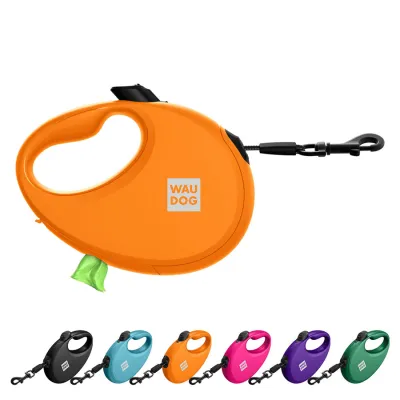 Поводок-рулетка для собак WAUDOG R-leash с контейнером для пакетов, светоотражающая лента, до 12 кг, 3 м, оранжевый
