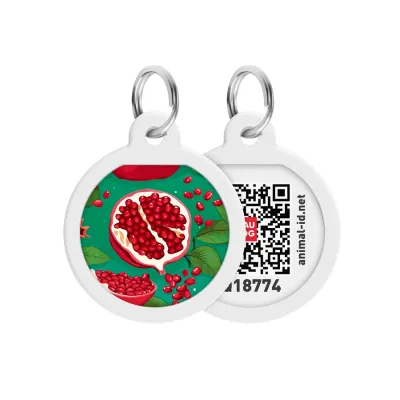 Адресник для собак и кошек металлический WAUDOG Smart ID с QR паспортом, рисунок "Гранаты", круг, Д 25 мм