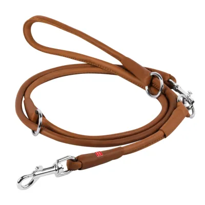 Поводок-перестежка для собак кожаный WAUDOG Soft, круглый, 183 см, коричневый