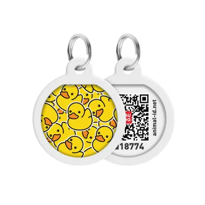 Адресник для собак и кошек металлический WAUDOG Smart ID с QR паспортом, рисунок "Уточки", круг, Д 25 мм