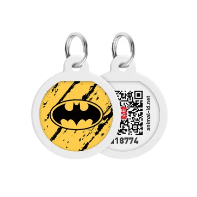 Адресник WAUDOG Smart ID, металл, QR, «Бэтмен эскиз», круг, 25 мм