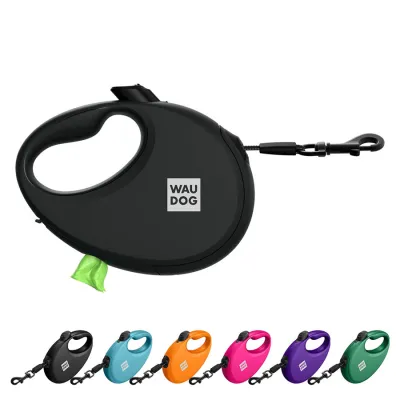 Поводок-рулетка для собак WAUDOG R-leash с контейнером для пакетов, светоотражающая лента, до 40 кг, 5 м, черный