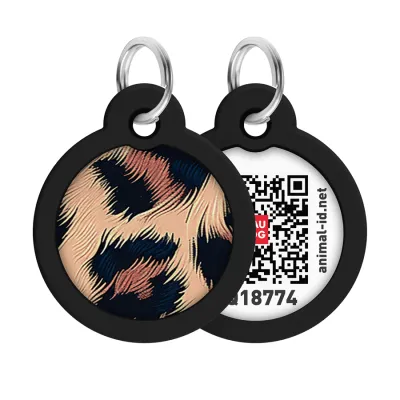 Адресник для собак и кошек металлический WAUDOG Smart ID с QR паспортом, рисунок "Леопард", круг, Д 30 мм