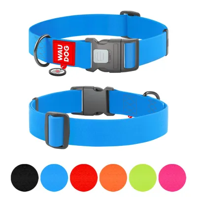 Ошейник для собак водостойкий WAUDOG Waterproof с QR паспортом, пластиковый фастекс, Ш 40 мм, Дл 46-70 см, голубой