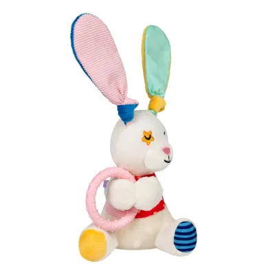 Игрушка для собак Зайчик с кольцом и пищалкой GiGwi Plush Friendz, текстиль, термопластичная резина, 16 см