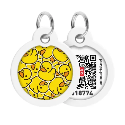 Адресник для собак и кошек металлический WAUDOG Smart ID с QR паспортом, рисунок «Утки», круг, Д 30 мм