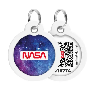Адресник для собак и кошек металлический WAUDOG Smart ID с QR паспортом, рисунок «NASA21», круг, Д 30 мм