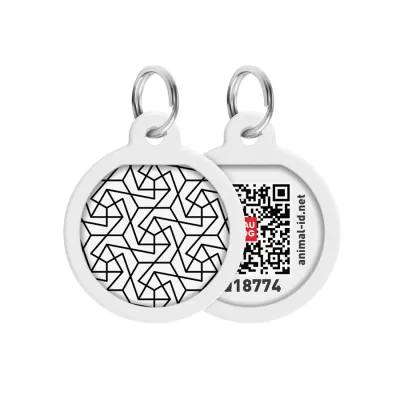 Адресник для собак и кошек металлический WAUDOG Smart ID с QR паспортом, рисунок «Геометрия», круг, Д 25 мм