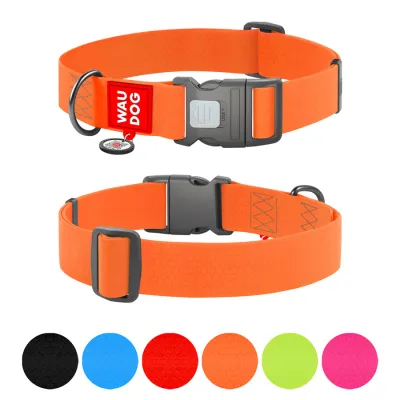 Ошейник для собак водостойкий WAUDOG Waterproof с QR паспортом, пластиковый фастекс, Ш 40 мм, Д 46-70 см, оранжевый
