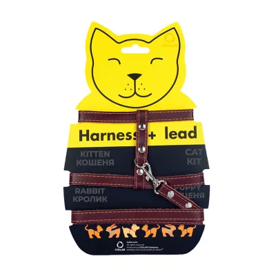 Шлея CoLLaR кожаная с поводком для кошек, 12 мм, 22-30 см, 30-40 см, 122 см, коричневая