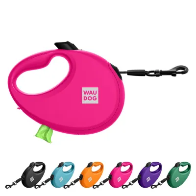 Поводок-рулетка для собак WAUDOG R-leash с контейнером для пакетов, светоотражающая лента, до 40 кг, 5 м, розовый