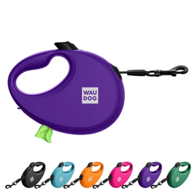 Поводок-рулетка для собак WAUDOG R-leash с контейнером для пакетов, светоотражающая лента, M, до 20 кг, 5 м, фиолетовый