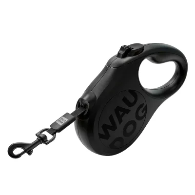 Поводок-рулетка для собак WAUDOG R-leash Monochrome Black, до 50 кг, 5 м, светоотражающая лента, чёрная