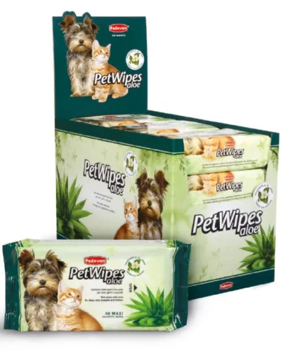 Очищающие влажные салфетки с алоэ вера и зеленым чаем Padovan Pet Wipes Aloe